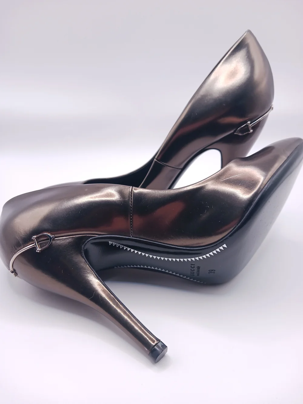 Gucci - Leather High-Heel Pumps in Metallic Bronze